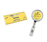 Badgemaster Resin Finish Hello My Name is Name Badge and ID Reel Personalised Bee Kind Nurse Midwife Hospital NHS Practitioner Nursery Preschool Bee Kind