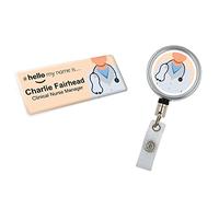 Badgemaster Resin Finish Hello My Name is Name Badge and ID Reel Personalised Rainbow Nurse Midwife Hospital NHS Practitioner Nursery Preschool Male Nurse