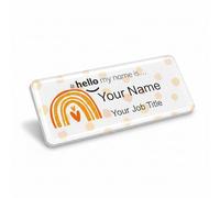Badgemaster Resin Finish Hello My Name Is Personalised Nurse Midwife Hospital NHS Practitioner Nursery Preschool Rainbow Orange Polka Dots Name Badge