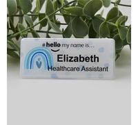 Badgemaster Resin Finish Hello My Name is Personalised Nurse Midwife Hospital NHS Practitioner Nursery Preschool Rainbow Blue Polka Dots Name Badge