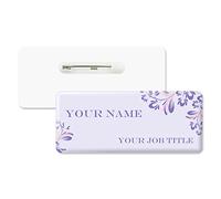 Badgemaster Resin Finish Purple Floral Design Premium Personalised Durable Custom Staff Name Badge 76 x 32mm White/Black