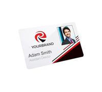 Badgemaster Your Logo Personalised Business Professional Photo ID with Red Rigid Card Holder and Black Lanyard CR80
