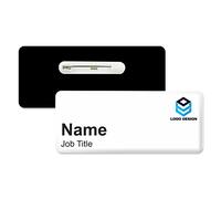 Badgemaster Your Logo Personalised Premium Logo Right Name Badge Premium Domed Custom White Black 76 x 32mm