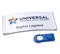 Badgepoint Name Plate Complete Set (20 Signs Including Print Sheet and Templates for PC, 80 x 34 mm, Matte Stainless Steel, Self-Writing, Magnetic Name Tags for Clothes, Non-Slip)