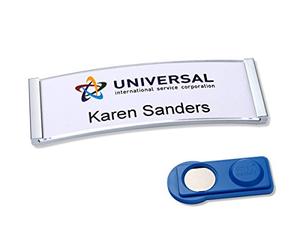 Badgepoint Polar 20 Name Plate Complete Set, 20 Plates Including Printing Sheet and templates for PC, 68 mm x 22 mm, writable, Magnetic Name Tags for Clothing, Slip-Proof, Matte Stainless Steel