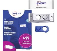 Badgepoint polar20 Name Badges (68 x 22 mm, 5 Signs with Magnet, Twist-Proof, with Print Sheet for Name Cards and Templates for Printing, Magnetic Name Tags for Clothes), Matte Stainless Steel