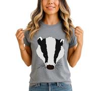 Badger Animal Head Womens Graphic T-Shirt Wildlife Nature Inspired Tee L (16-18) Heather Grey