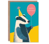 Badger Balloon Birthday Card for Boy or Girl Kids Blank Inside