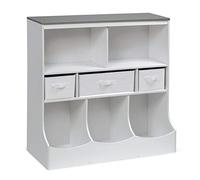Badger Basket Combo Toy Storage Organizer and Bookshelf - Kids Storage Unit with 3 Removable Baskets, Open Shelves, Top Display Surface - White/Gray