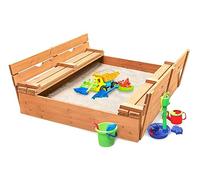Badger Basket Covered Convertible Cedar Sandbox with Two Bench Seats, Natural