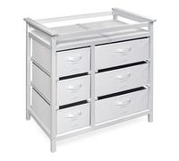 Badger Basket Modern Baby Changing Table - Diaper Station Organizer with 6 Storage Drawers, Reversible Baskets, Safety Rails - Baby Nursery Furniture with Changing Pad and Belt - White