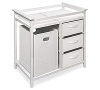 Badger Basket Modern Baby Changing Table with Laundry Hamper, 3 Storage Drawers, and Pad - Fresh White