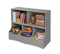 Badger Basket Multi-Bin Storage Cubby for Kids - Toy Organizer with 3 Cubbies, 2 Open Shelves, Display Top for Playroom or Bedroom - Storage Unit for Toys, Books & More - Gray