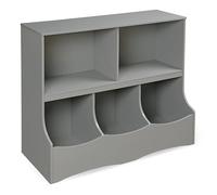 Badger Basket Multi-Bin Toy Storage Organizer and Bookshelf - Kids Cubby Shelf with 3 Bins, 2 Open Shelves, Top Display Surface - Wood Storage Unit for Playroom or Bedroom - Gray