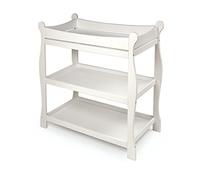 Badger Basket Sleigh Style Baby Changing Table with Pad, Nursery Furniture with Storage - White