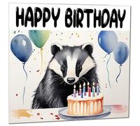 Badger Birthday Card - Fun Badger Party Card 145 x 145mm