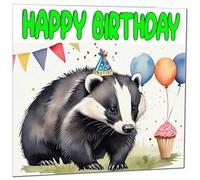 Badger Birthday Card - Funny Badger Party Card 145 x 145mm