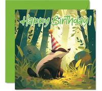 Badger Birthday Cards - Woodland Forest Party - Happy Birthday Card for Son Daughter Brother Sister Grandson Granddaughter Niece Nephew Cousin, 145mm Bday Greeting Cards