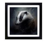 Badger Conceptual Art Framed Print | 18x18 Inch Black Framed Wall Art | Ready to Hang | Modern Nature Picture | Living Room Bedroom Lounge Office