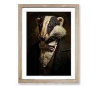 Badger Conceptual Framed Print | A2 Oak Framed Wall Art | Ready to Hang | Modern Nature Picture | Living Room Bedroom Lounge Office