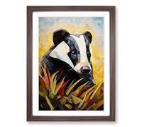 Badger Cubism Framed Wall Art Print A2 Walnut