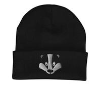 Badger Face Cute Animal Embroidered Beanie Hat Logo Men's - Black