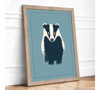 Badger Face Forward Framed Wall Art Print A2 Oak