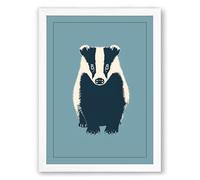 Badger Face Forward Modern Framed Wall Art Print A4 (29.7×21cm) White, Wall Decor for Living Room, Bedroom, Office & Home, Ready to Hang, Art Gift