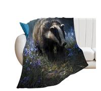 Badger Flowers Bluebells Flannel Throw Blanket Fuzzy Plush Lightweight Blankets for Couch Bed Sofa