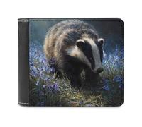 Badger Flowers Bluebells Men's Leather Wallet Bifold Purse Card Holder Slim Money Clip Single-Sided Print