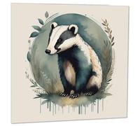 Badger Greeting Card - Watercolour Badger Birthday Card 145 x 145mm