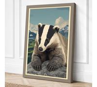 Badger in the Mountains Canvas Wall Art Print 24x16 Inch (61 x 41 cm)