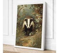 Badger in Woodland Boho Canvas Wall Art Print 18x12 Inch