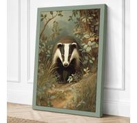 Badger in Woodland Boho Canvas Wall Art Print 30x20 Inch