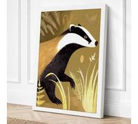 Badger in Woodland Rustic Canvas Wall Art Print 36x24 Inch