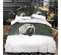Badger King Size Duvet Cover Sets Animal Bedding Sets 3D Print 3 Pieces Soft Brushed Microfiber Quilt Cover 230x220 cm + 2 Pillowcases with Zipper 832-B