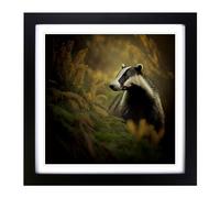 Badger Photograph No.1 Framed Print | 18x18 Inch Black Framed Wall Art | Ready to Hang | Modern Nature Picture | Living Room Bedroom Lounge Office