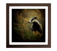 Badger Photograph No.1 Framed Print | 18x18 Inch Walnut Framed Wall Art | Ready to Hang | Modern Nature Picture | Living Room Bedroom Lounge Office