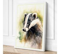 Badger Portrait Watercolour Canvas Wall Art Print 24x16 Inch (61 x 41 cm)