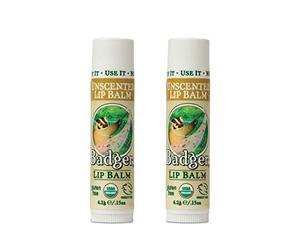 Badger - Unscented Classic Lip Balm, Made with Organic Olive Oil, Beeswax & Rosemary, Natural Lip Balm, Certified Organic, Moisturizing Lip Balm, 0.15 oz (2 Pack)