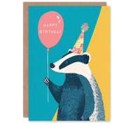 Badger With Balloon Birthday Card for Boy or Girl Kids Blank Inside