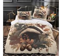 Badger Woodland Comforter Cover 3D Design Printed Durable 3 Pcs Bedding Set Zipper nature Illustration Duvet Cover Luxury Machine Washable for Kids Girls Boys Adults Women Teens Double（200x200cm）