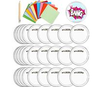 Badges Making Kit - 30PCS Button Clear Badges 6cm - Acrylic Design with 100 Colorful Paper and Pencil for DIY Crafts Gifts Party Bag Fillers