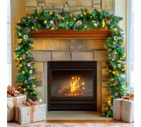 BADGESHAND 2.7M/9Ft Christmas Garland for Stairs Fireplace Artificial Christmas Garlands Decorations with 50 LED Light Lengthening Pine Cone DIY Xmas Garland Indoor Outdoor Festiave Christmas Decor