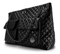 Badgley Mischka Diana Quilted Vegan Leather Tote Weekender Travel Bag, Black, 18-inch, Weekender