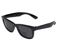 Badical Classic Retro Vintage Folding Bifocal Sunreader Sunglasses Black/Smoke Large +2.00