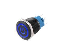 BADIKA 19mm water-proof Metal 5 pin Alumina Black Push Button Switch Ring Annular Light Power Reset Latching Press 1NO 1NC 220V(Power-Blue,A_5PCS_110-220V)