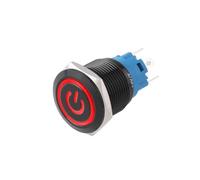 BADIKA 19mm water-proof Metal 5 pin Alumina Black Push Button Switch Ring Annular Light Power Reset Latching Press 1NO 1NC 220V(Power-Red,B_1PCS_3-6V)
