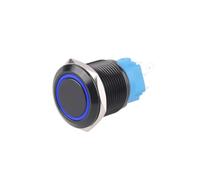 BADIKA 19mm water-proof Metal 5 pin Alumina Black Push Button Switch Ring Annular Light Power Reset Latching Press 1NO 1NC 220V(Ring-Blue,B_1PCS_110-220V)