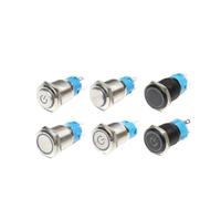 BADIKA 1PCS 16mm Latching Metal press push button switch black Momentary reset water-proof L+E+D power symbol ring lamp 1NO1NC With connector(GTHX,B_YELLOW_12-24V)